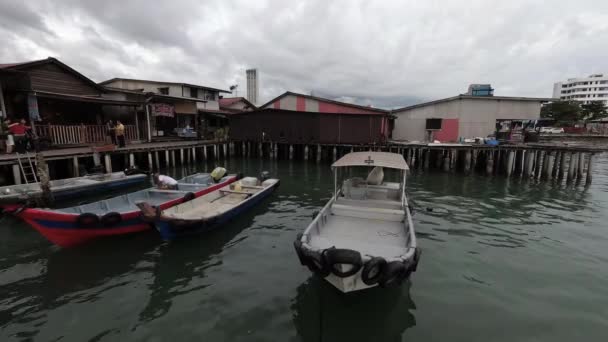 Georgetown Penang Malajsie Října 2018 Resident Chew Jetty Vyčistit Loď — Stock video