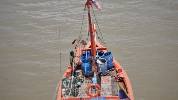 Sungai Perlis Perlis Malaysia Oct 2018 Top View Fishing Boat — ストック動画