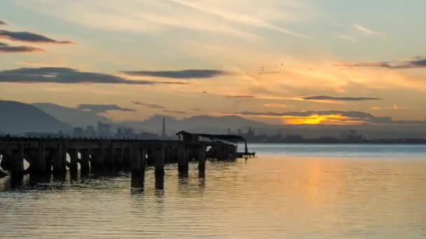 Timelapse Sunrise Disrepair Fishing Dock Penang — Video Stock