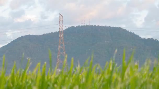 Timelapse Moving Cloud Electric Tower Background Telecommunication Tower Hill — ストック動画