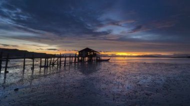 Timelapse view fisherman hut over coastal in jelutong, Penang