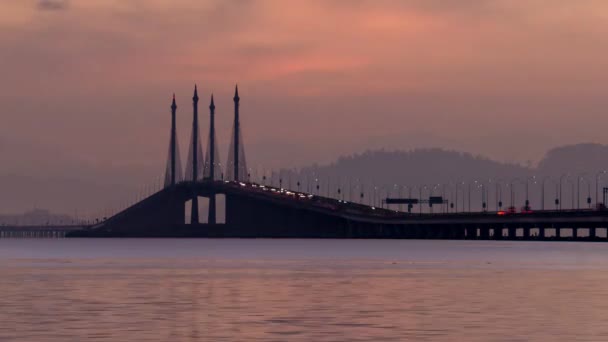 Timelapse Dawn Day Sunrise Penang Bridge Midspan — Video Stock