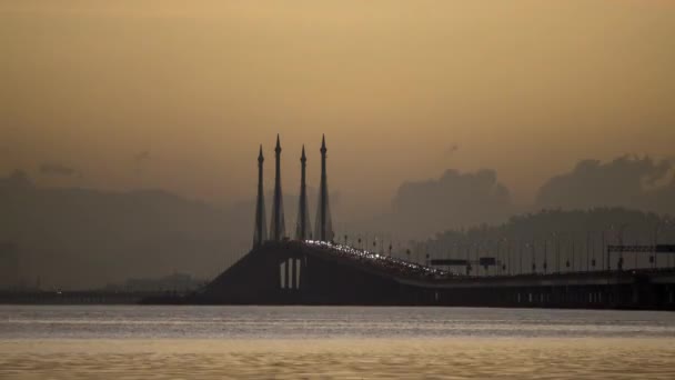 Timelapse Moving Transportation Penang Bridge Morning — Vídeo de Stock