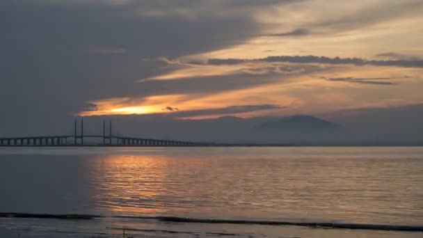 Timelapse View Sunrise Penang Bridge Silhouette — Stock video