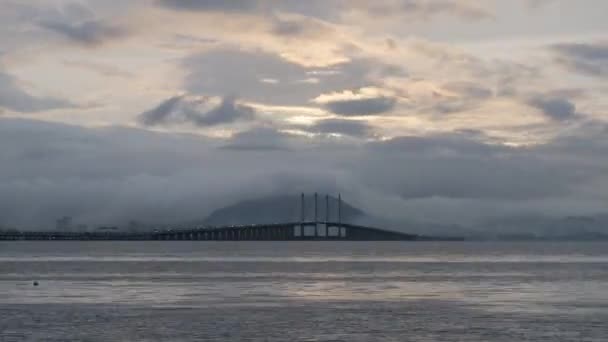 Timelapse Cloudy Morning Cover Bukit Mertajam Hill Penang Bridge Sunrise — 图库视频影像