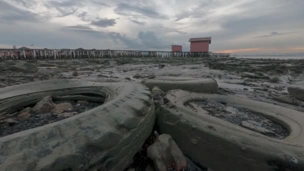 Timealpse Crab Move Rubbish Tire Dirty Coastal — Vídeo de Stock