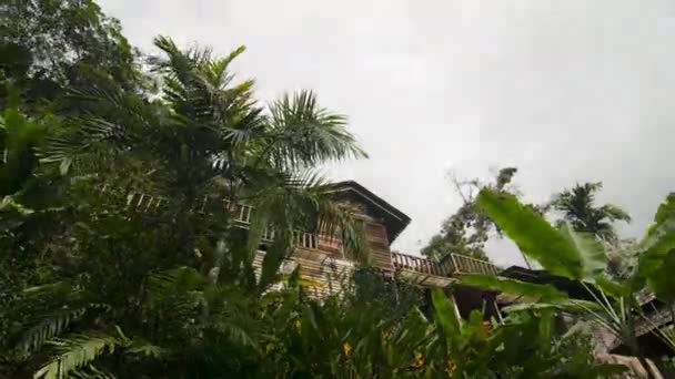 Timelapse Cloud Move Wooden House Green Plant — Αρχείο Βίντεο