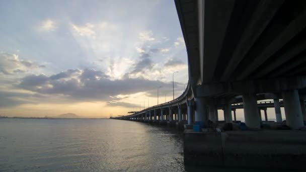 Rayo Timelapse Sobre Puente Penang Arquitectura Través Del Mar — Vídeos de Stock