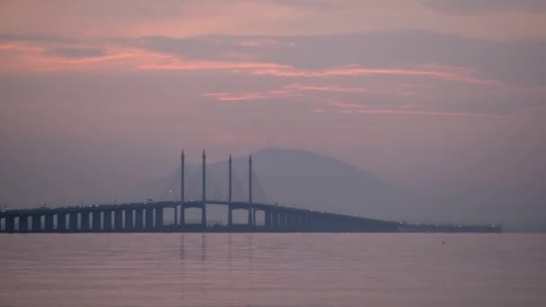 Vista Timelapse Alba Penang Bridge Mattina Nuvolosa — Video Stock