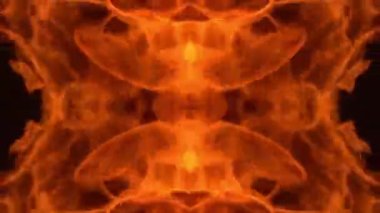 Soyut simetri kaleydoskopunda ateş yanığı etkisi. Canlandırma geometrik arkaplanı