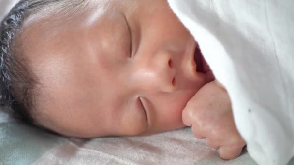 Close Bebê Recém Nascido Adormecido Acordado — Vídeo de Stock