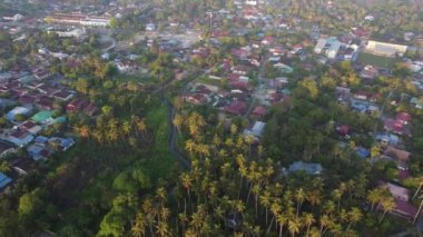 Malezya 'nın Penang, Malezya' da Hindistan cevizi palmiyesi ekilen kırsal köyü üzerinde gün doğumu