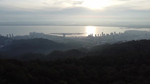 Aerial Silhouette Gurney Drive Reclamation Gurney Wharf View Penang Hill — Stock Video