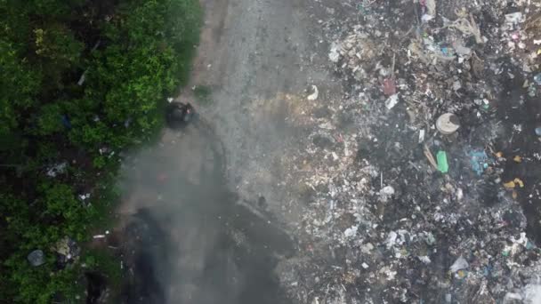 Aerial View Look Open Burning Rubbish Dump Site — Stock Video