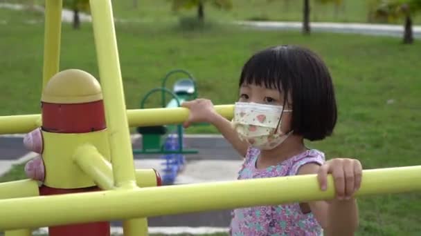 Petite Fille Chinoise Porter Exercice Masque Facial Terrain Jeux — Video
