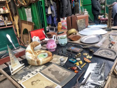 March 27, 2021, Ukraine, Kharkov. Swap meet, sale of old things. Retro photos and other unique vintage items. open-air flea market.