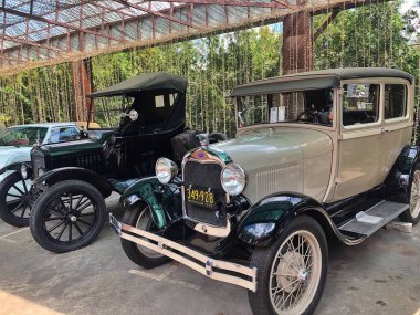 22 Ağustos 2021, Ukrayna, Kharkiv şehri, ecopark, eski araba sergisi. Şık, klasik bej rengi bir ırmak.