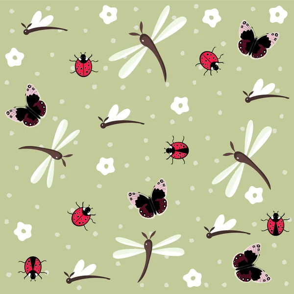 Insects seamless floral pattern — Stock Vector