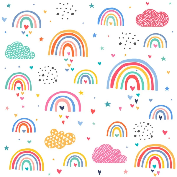 Wolken Regenbogen Liefde Harten Patroon — Stockvector