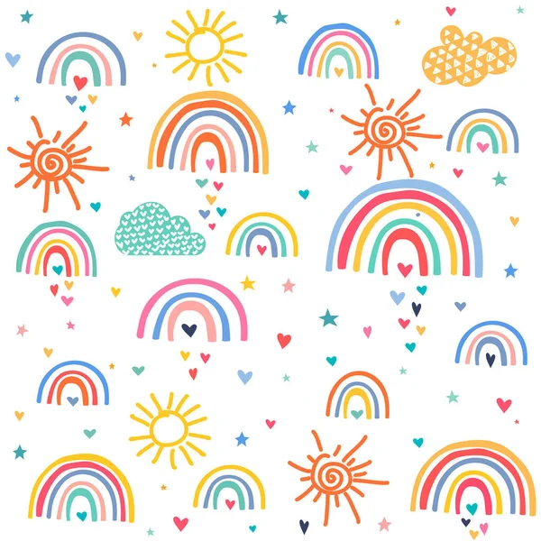 Clouds Rainbows Love Hearts Pattern Stock Illustration