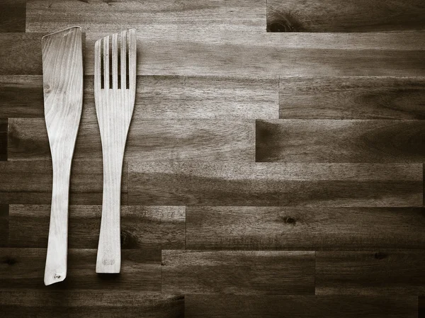Forchetta e spatola in legno — Foto Stock