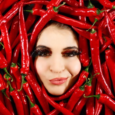 Woman and red chili pepper clipart