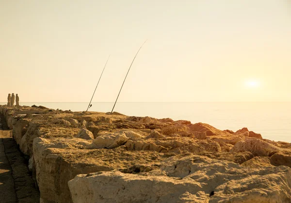 Cañas de pescar al atardecer —  Fotos de Stock