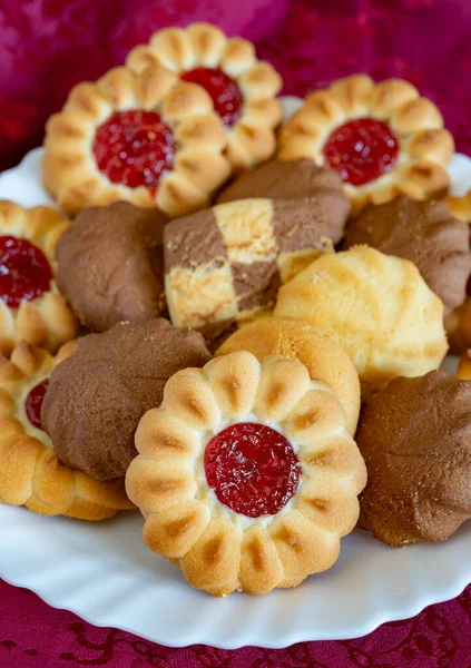 Dolci Biscotti Secchi Con Marmellata Ideale Fuori Fuoco — Foto Stock