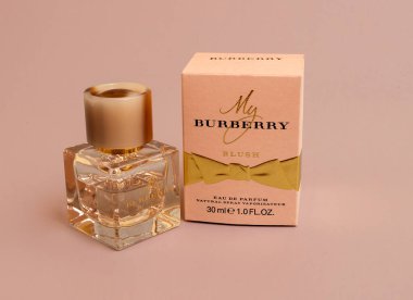 Italy, november 2020 :packaging and bottle of the famous English perfume Burberry illustrative editorial clipart