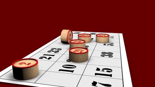 Rendering Neapolitan Bingo Numbers Red Table — Stock Video