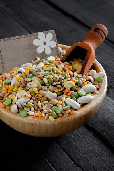 Uncooked Soup Various Colored Mixed Legumes Barley Spelled Peas Beans — Stock Photo, Image