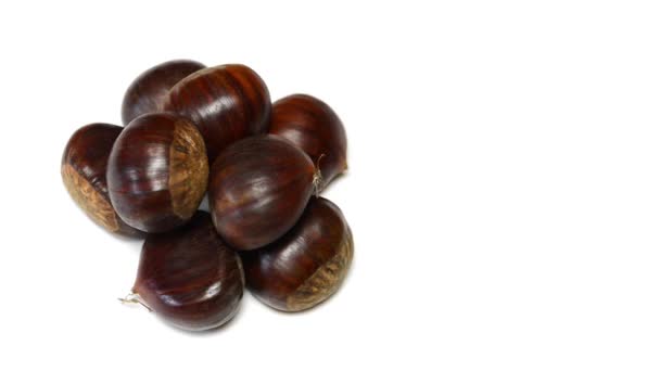 Chestnuts rotating on withe background — Stock Video