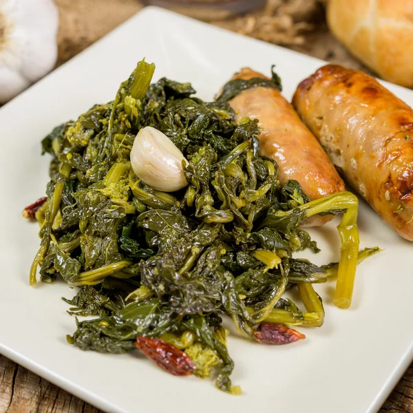 Pasta broccoli and sausages — Stock Photo, Image