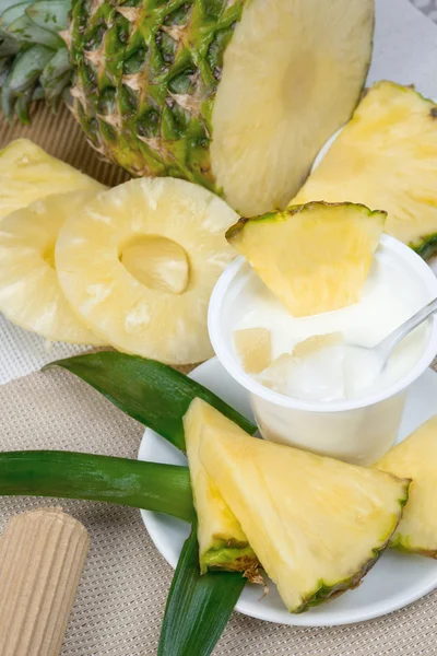 Yogurt with pineapple — Stock Photo, Image