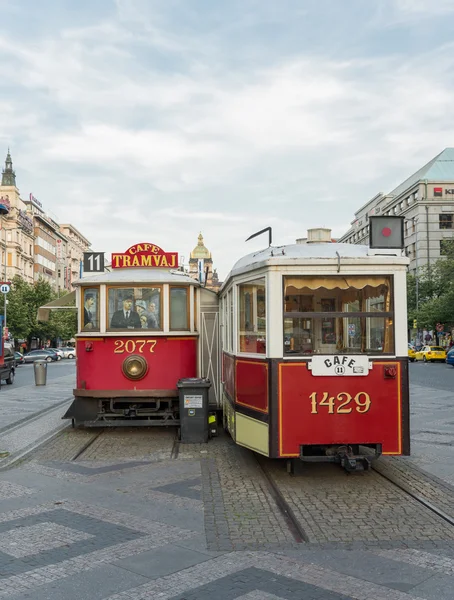 Antique tram trasformed in bar - Prague — Stockfoto