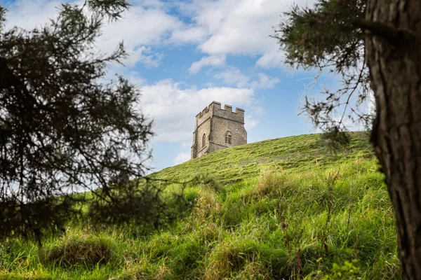 Άποψη Του Πύργου Michaels Στην Κορυφή Του Glastonbury Tor Glastonbury — Φωτογραφία Αρχείου