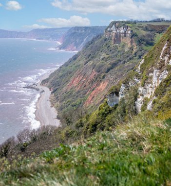 Brasncombe, Devon, İngiltere yakınlarındaki güney batı yakası yolundaki kayalıklara bakın.