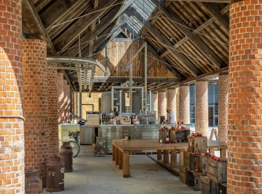 The Cyder bar outdoor dining facility at The Newt, near Bruton, Somerset, UK on 15 June 2021
