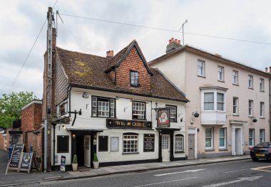 The Wig and Quill historic pub in New Street, Salisbury, Wiltshire, UK on 29 June 2021