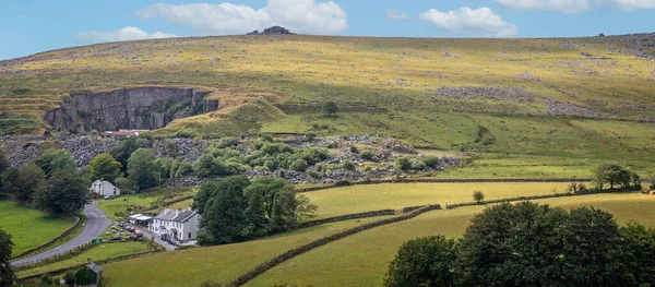 Vue Panoramique Carrière Granit Merrivale Abandonnée Avec Soleil Balayant Dartmoor — Photo