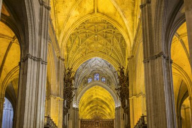 23 Eylül 2015 'te İspanya' nın Seville Katedrali 'ndeki muhteşem tavan.