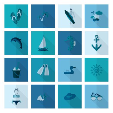 Yaz ve plaj basit düz simgeler