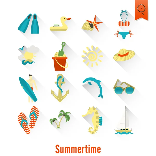 Yaz ve plaj basit düz simgeler — Stok Vektör