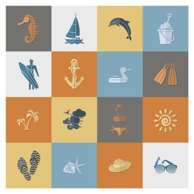 Yaz ve plaj basit düz simgeler