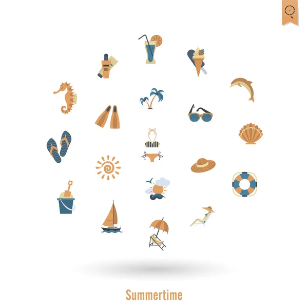 Summer and Beach Simple Flat Icons — Stock Vector