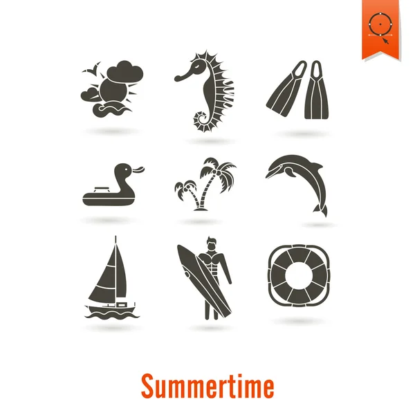 Summer and Beach Simple Flat Icons — Stock Vector