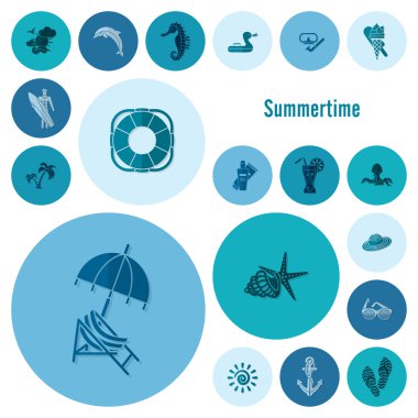 Yaz ve plaj basit düz simgeler