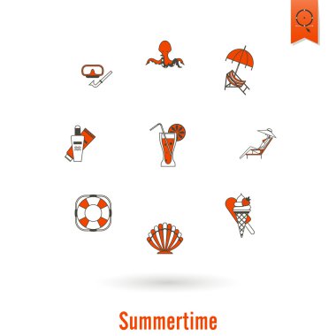 Yaz ve plaj basit düz simgeler