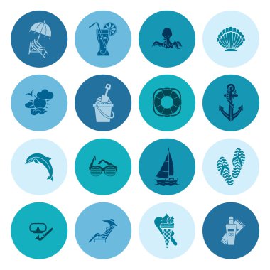 Yaz ve plaj basit düz simgeler