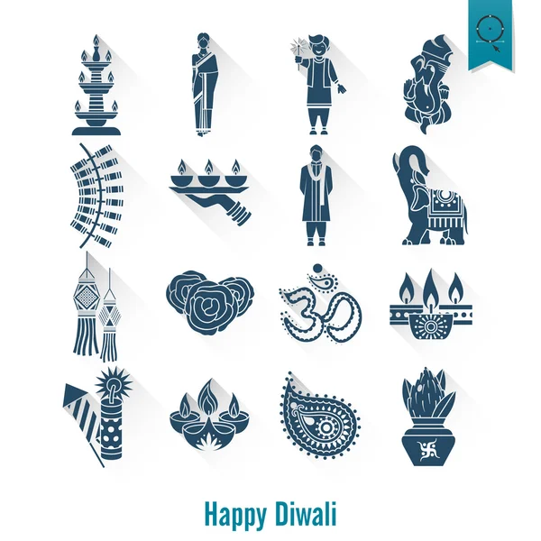 Diwali. Indische Festival-Ikonen — Stockvektor